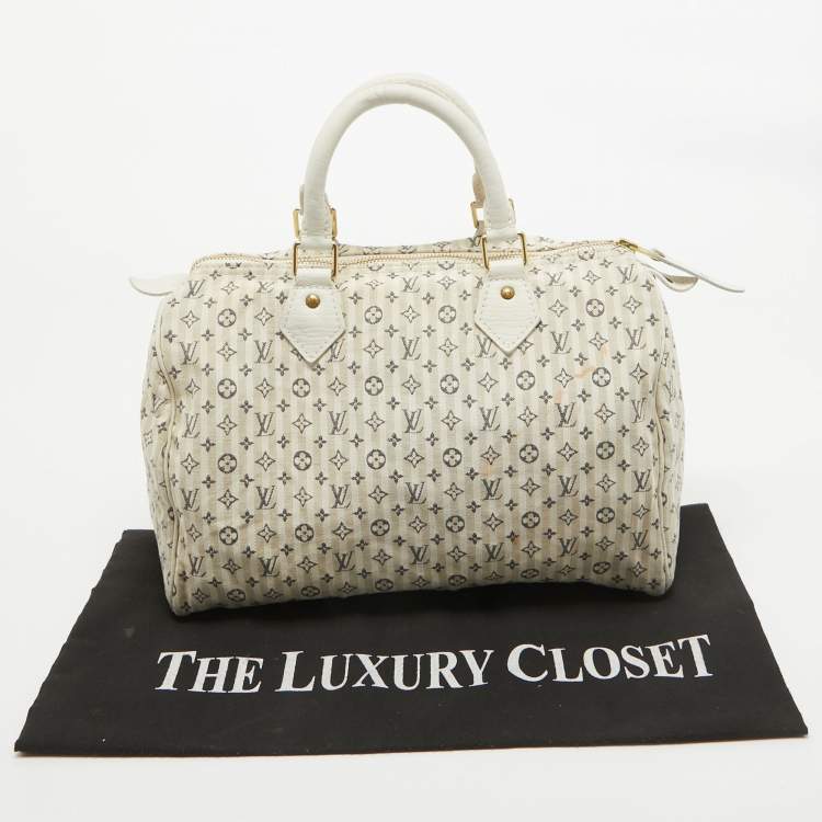Pre Owned Louis Vuitton Blue Monogram Canvas Mini Lin Speedy 30 Bag
