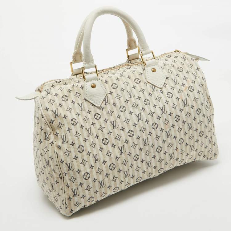 Pre Owned Louis Vuitton Blue Monogram Canvas Mini Lin Speedy 30 Bag
