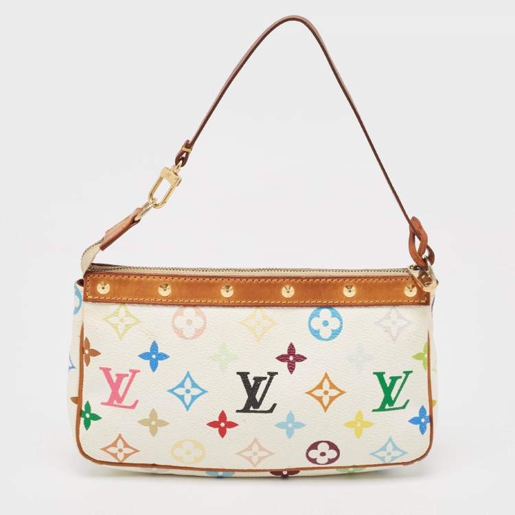 Pre Owned Louis Vuitton White Monogram Multicolore Canvas Pochette Accessoires Bag 