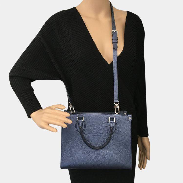 Pre Owned Louis Vuitton Blue Giant Monogram Empreinte Leather OnTheGo PM Tote Bag