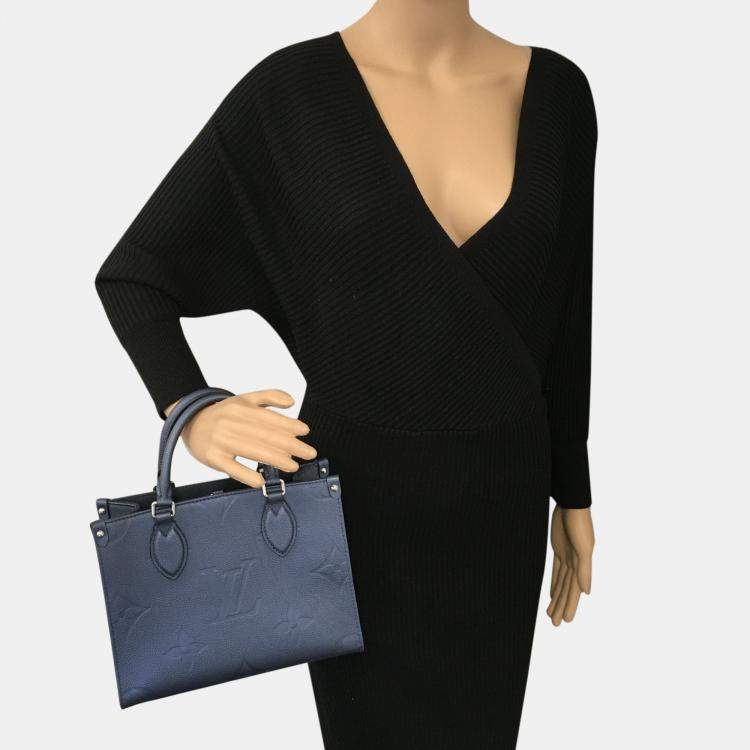 Pre Owned Louis Vuitton Blue Giant Monogram Empreinte Leather OnTheGo PM Tote Bag