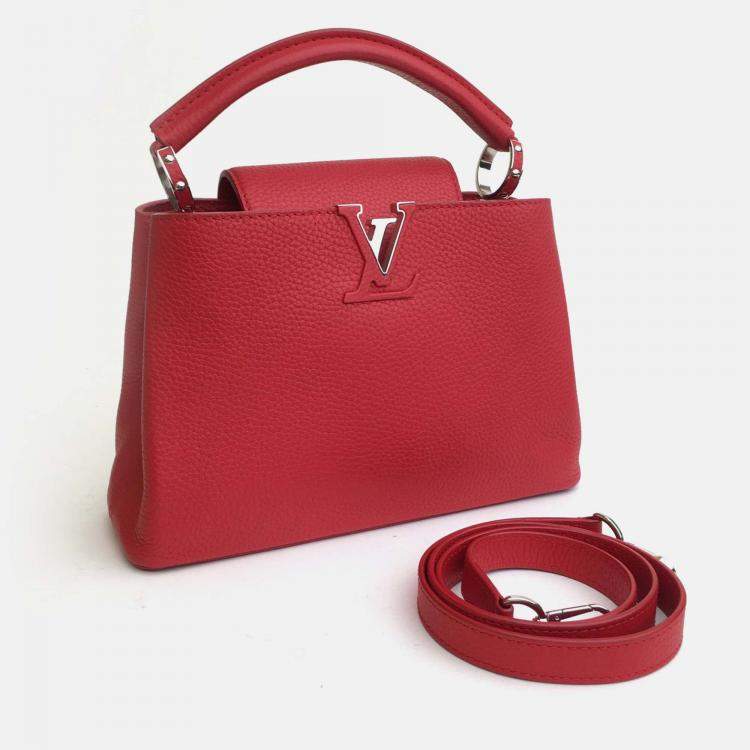 Pre Owned Louis Vuitton Red Leather Capucines BB Top Handle Bag