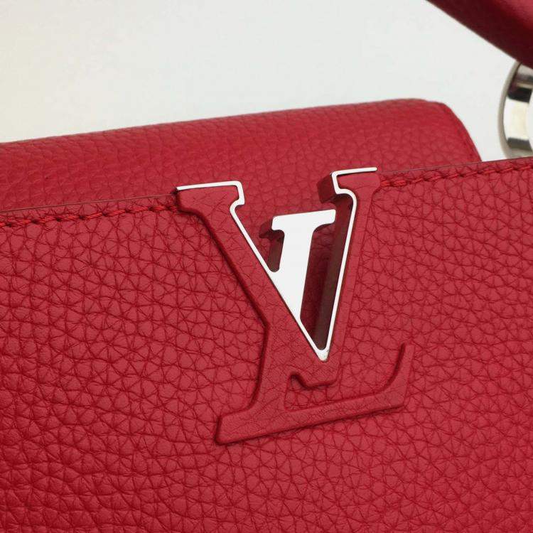 Pre Owned Louis Vuitton Red Leather Capucines BB Top Handle Bag