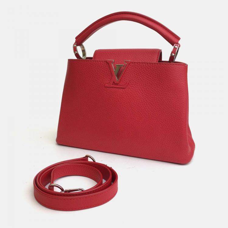Pre Owned Louis Vuitton Red Leather Capucines BB Top Handle Bag