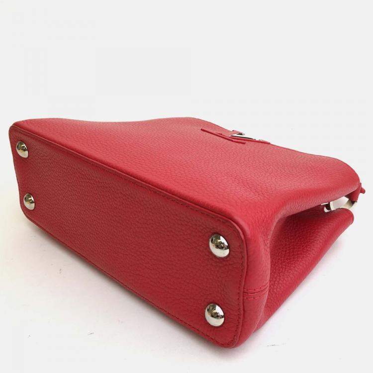 Pre Owned Louis Vuitton Red Leather Capucines BB Top Handle Bag
