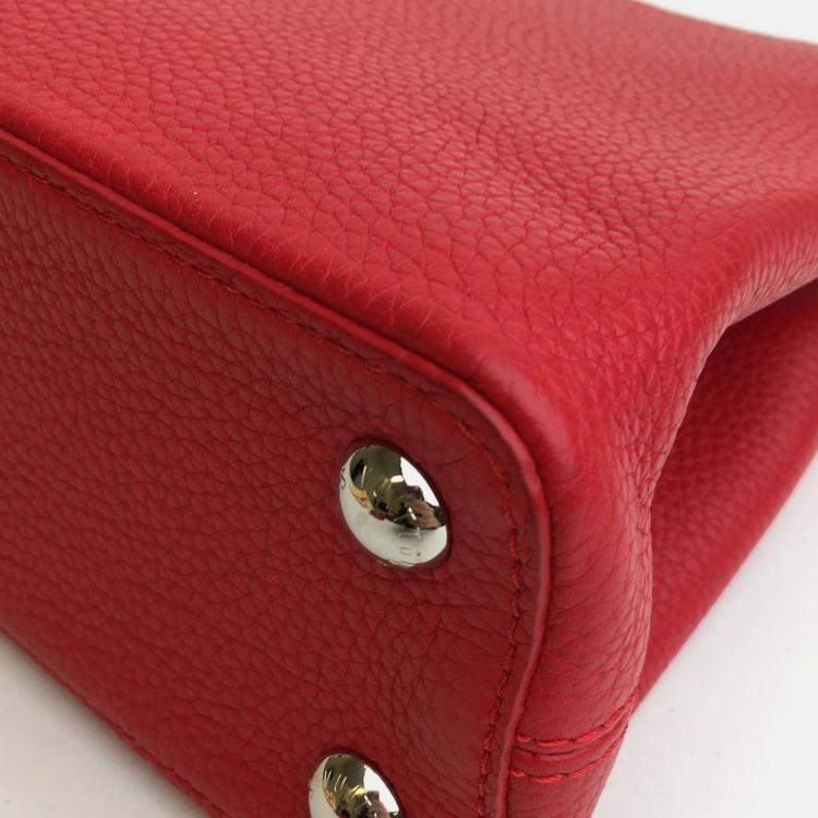 Pre Owned Louis Vuitton Red Leather Capucines BB Top Handle Bag