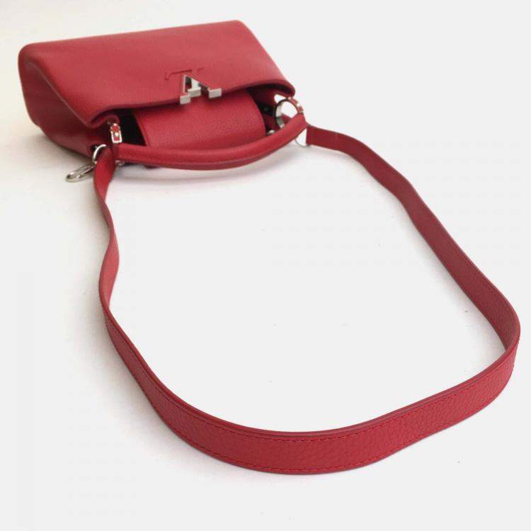 Pre Owned Louis Vuitton Red Leather Capucines BB Top Handle Bag