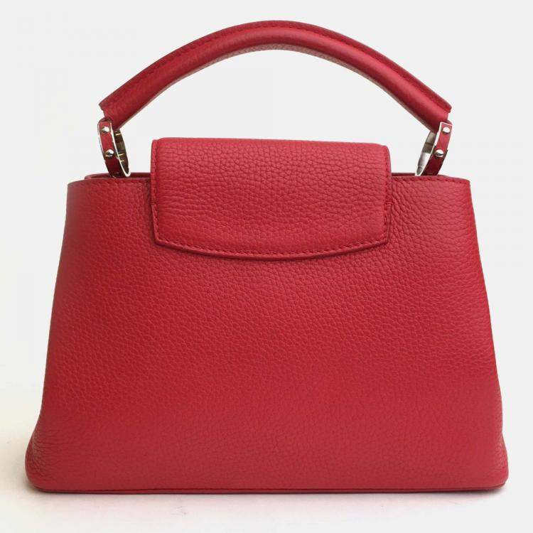 Pre Owned Louis Vuitton Red Leather Capucines BB Top Handle Bag