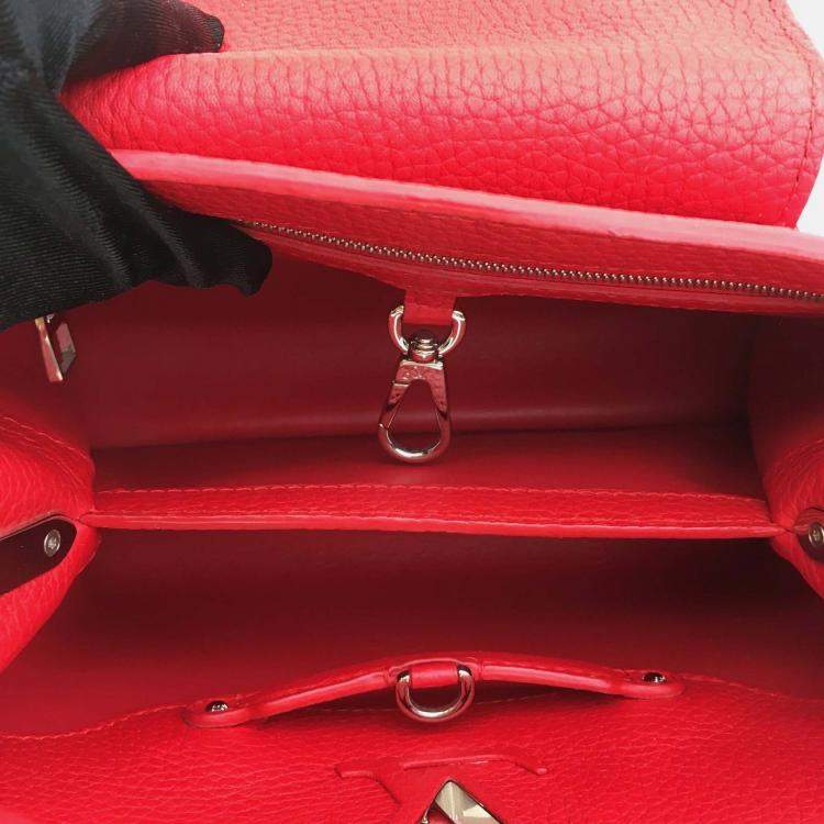 Pre Owned Louis Vuitton Red Leather Capucines BB Top Handle Bag