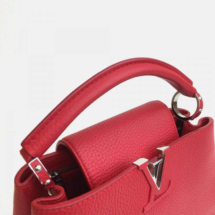 Pre Owned Louis Vuitton Red Leather Capucines BB Top Handle Bag