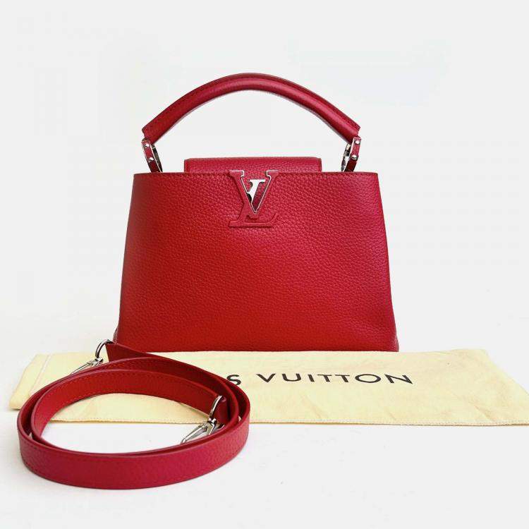 Pre Owned Louis Vuitton Red Leather Capucines BB Top Handle Bag