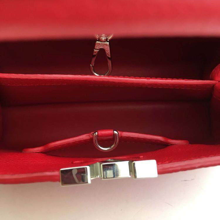 Pre Owned Louis Vuitton Red Leather Capucines BB Top Handle Bag