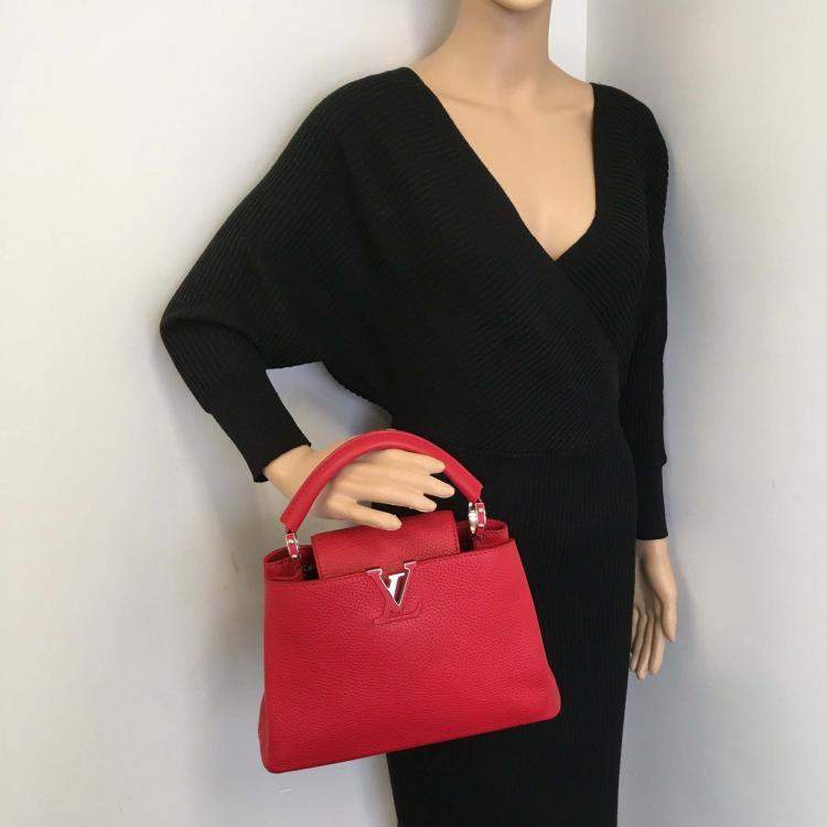 Pre Owned Louis Vuitton Red Leather Capucines BB Top Handle Bag