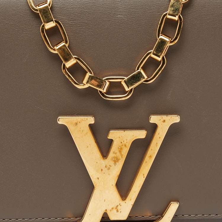 Pre Owned Louis Vuitton Olive Green Leather Chain Louise GM Bag