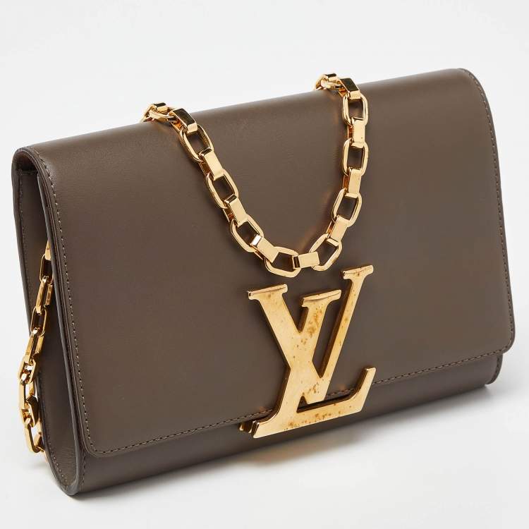 Pre Owned Louis Vuitton Olive Green Leather Chain Louise GM Bag