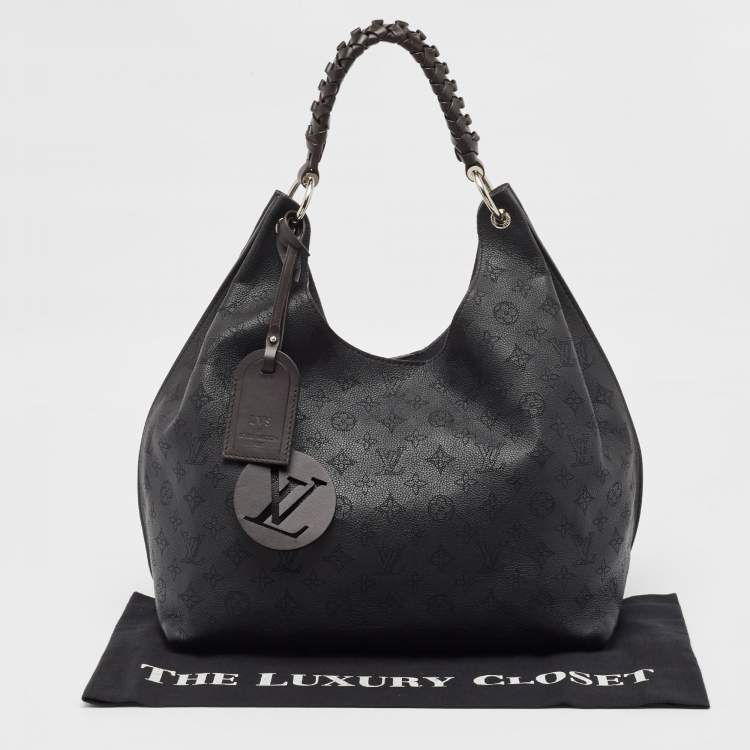 Pre Owned Louis Vuitton Black Monogram Mahina Leather Carmel Hobo