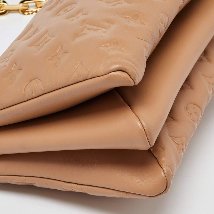 Pre Owned Louis Vuitton Taupe Monogram Embossed Leather Coussin PM Bag