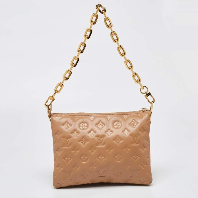 Pre Owned Louis Vuitton Taupe Monogram Embossed Leather Coussin PM Bag