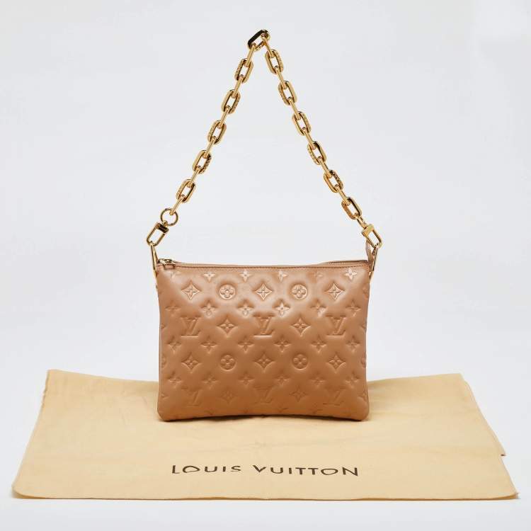 Pre Owned Louis Vuitton Taupe Monogram Embossed Leather Coussin PM Bag