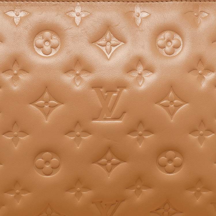 Pre Owned Louis Vuitton Taupe Monogram Embossed Leather Coussin PM Bag