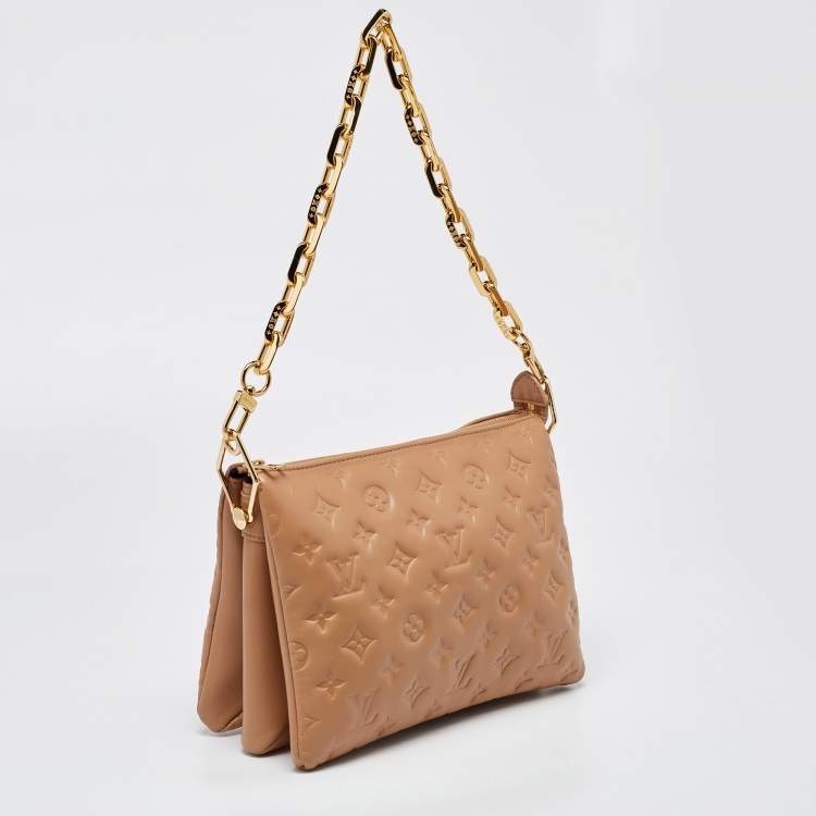 Pre Owned Louis Vuitton Taupe Monogram Embossed Leather Coussin PM Bag