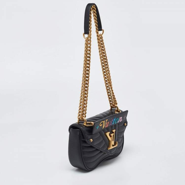 Pre Owned Louis Vuitton Black Leather New Wave Chain PM Bag