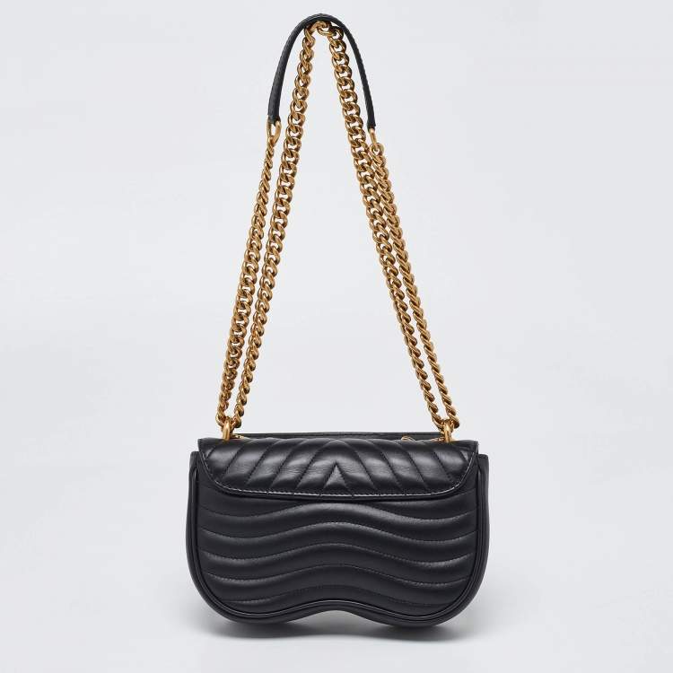 Pre Owned Louis Vuitton Black Leather New Wave Chain PM Bag