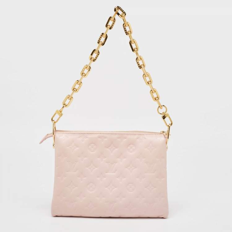 Pre Owned Louis Vuitton Soft Rose Pink Monogram Embossed Leather Coussin PM Bag