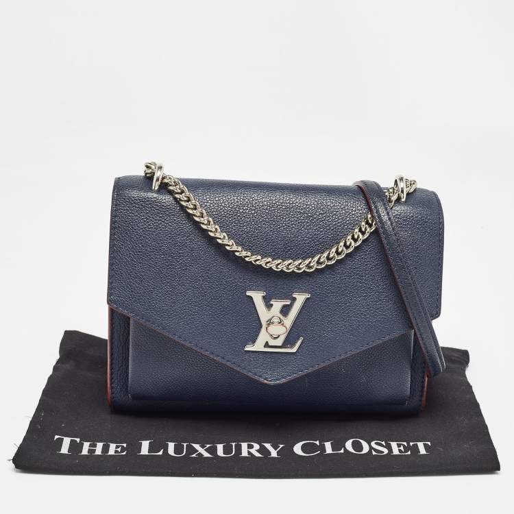 Pre Owned Louis Vuitton Navy Blue Leather Mylockme Chain Bag