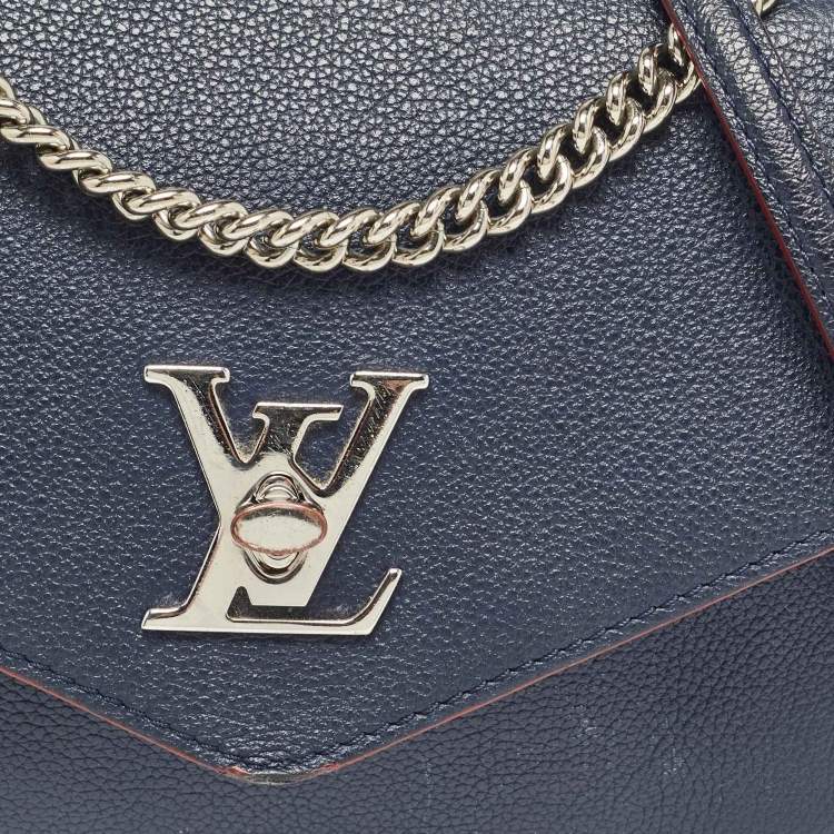 Pre Owned Louis Vuitton Navy Blue Leather Mylockme Chain Bag
