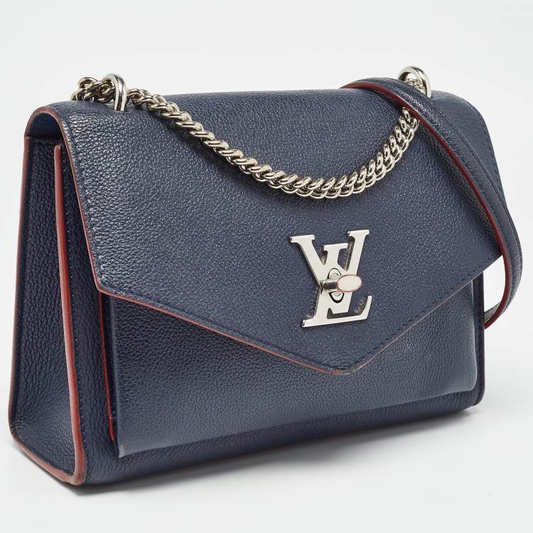 Pre Owned Louis Vuitton Navy Blue Leather Mylockme Chain Bag