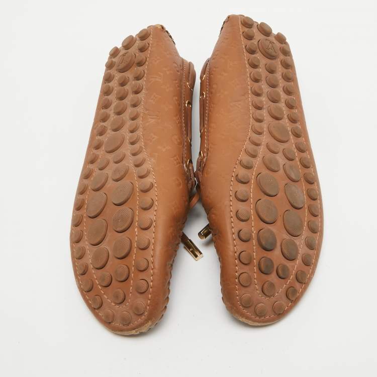 Pre Owned Louis Vuitton Brown Monogram Empreinte Leather Gloria Loafers Size 38.5