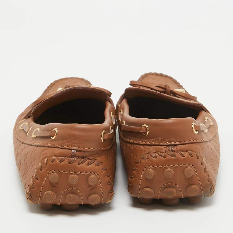 Pre Owned Louis Vuitton Brown Monogram Empreinte Leather Gloria Loafers Size 38.5