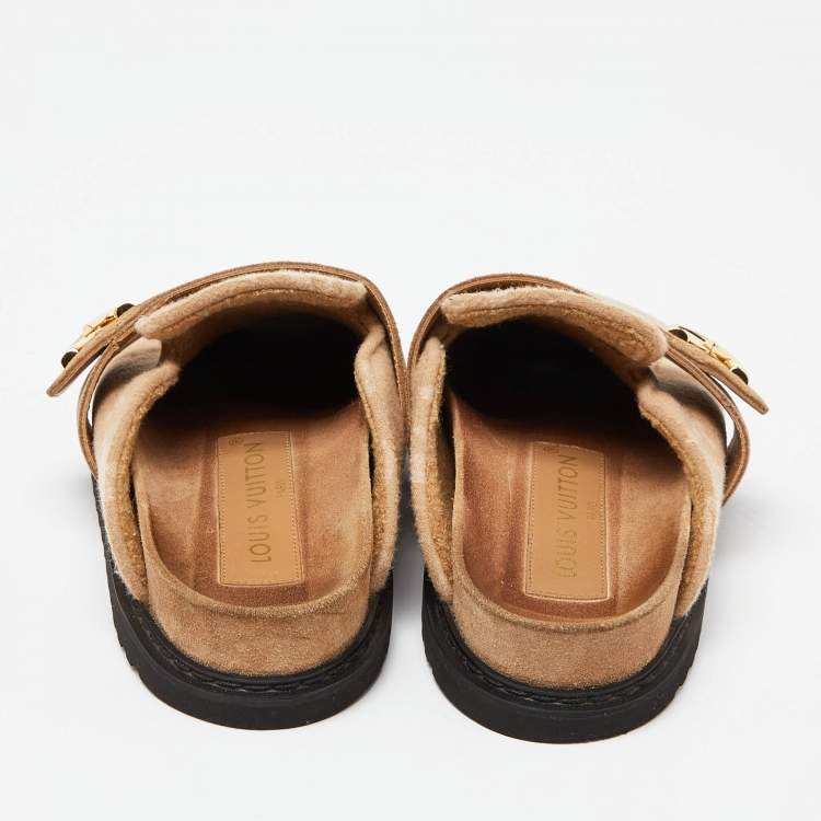 Pre Owned Louis Vuitton Beige Monogram Wool LV Cosy Flat Clogs Size 38