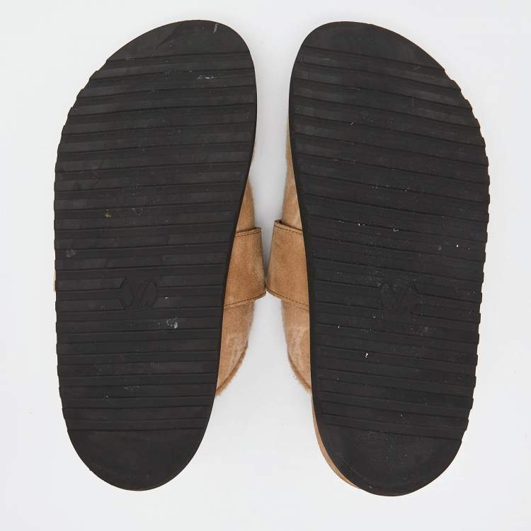 Pre Owned Louis Vuitton Beige Monogram Wool LV Cosy Flat Clogs Size 38