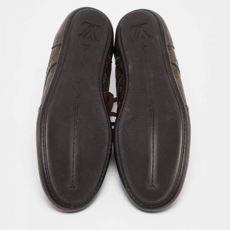 Pre Owned Louis Vuitton Metallic Bronze Monogram Leather and Canvas Lace Up Sneakers Size 39