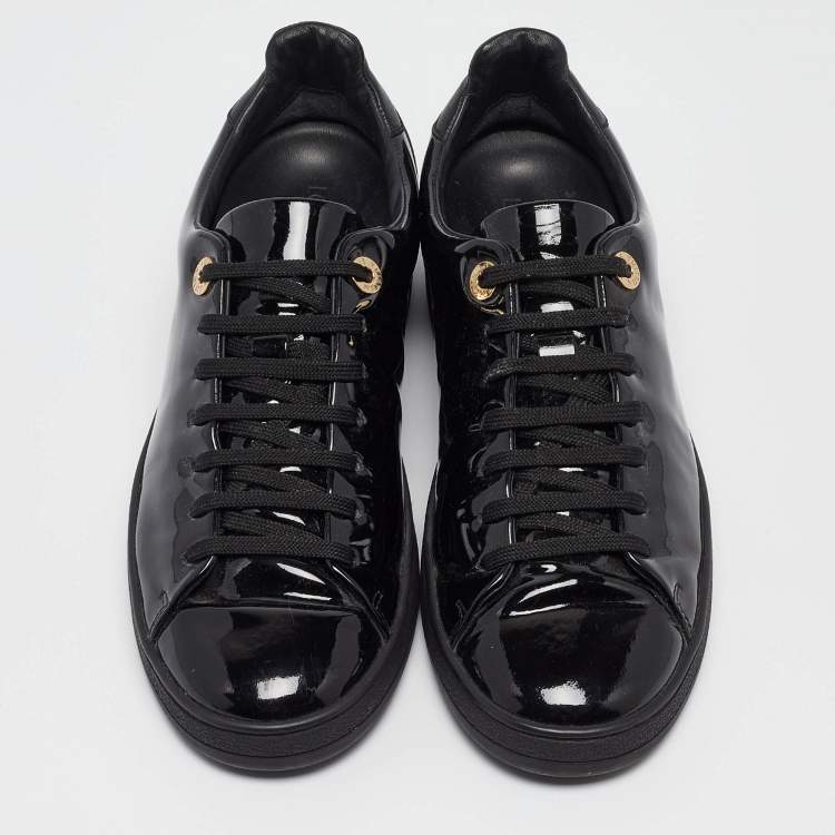 Pre Owned Louis Vuitton Black Patent Leather Frontrow Sneakers Size 37.5