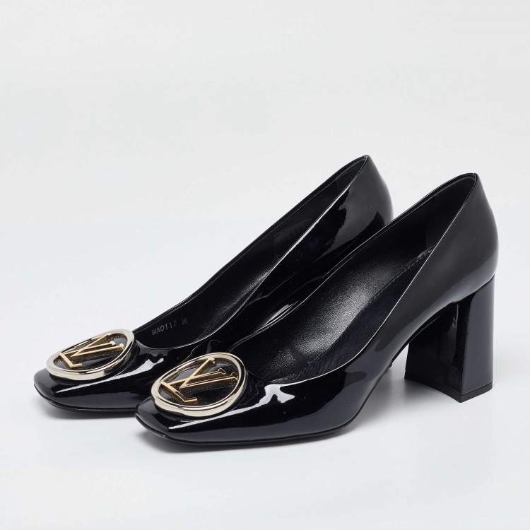 Pre Owned Louis Vuitton Black Patent Leather Madeleine Square Toe Pumps Size 39.5