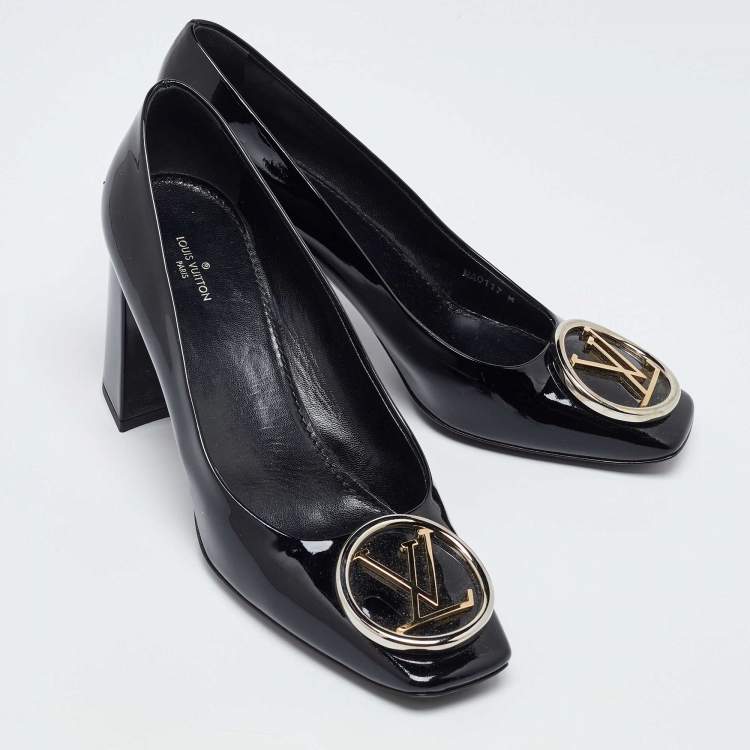 Pre Owned Louis Vuitton Black Patent Leather Madeleine Square Toe Pumps Size 39.5