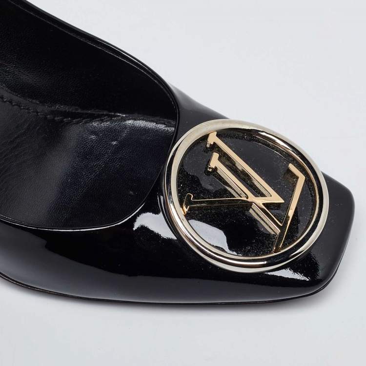 Pre Owned Louis Vuitton Black Patent Leather Madeleine Square Toe Pumps Size 39.5