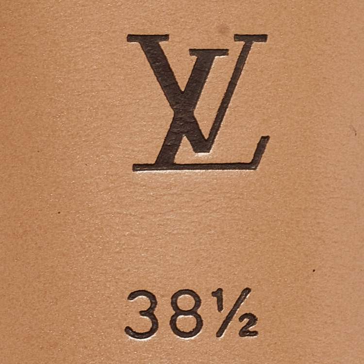 Pre Owned Louis Vuitton Beige Patent Leather LV Dice and Buckle Embellished Slide Sandals Size 38.5