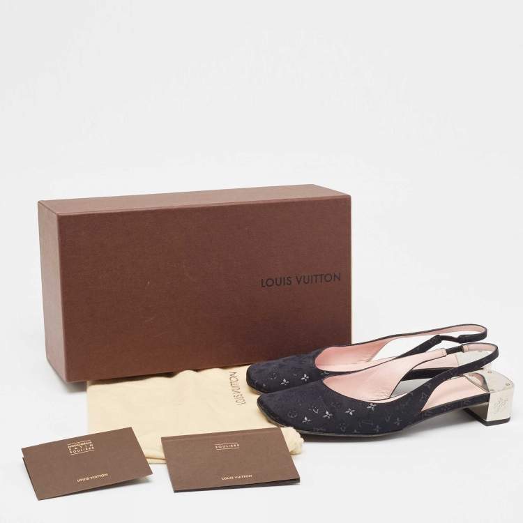 Pre Owned Louis Vuitton Black Monogram Satin Slingback Pumps Size 38