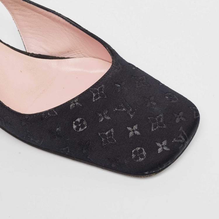Pre Owned Louis Vuitton Black Monogram Satin Slingback Pumps Size 38