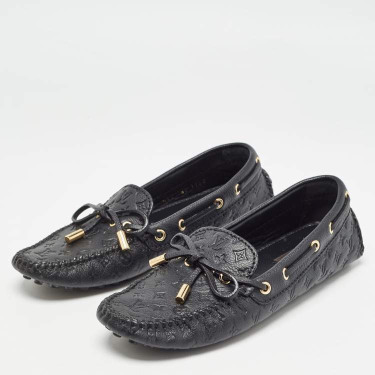 Pre Owned Louis Vuitton Black Monogram Empreinte Leather Gloria Loafers Size 35