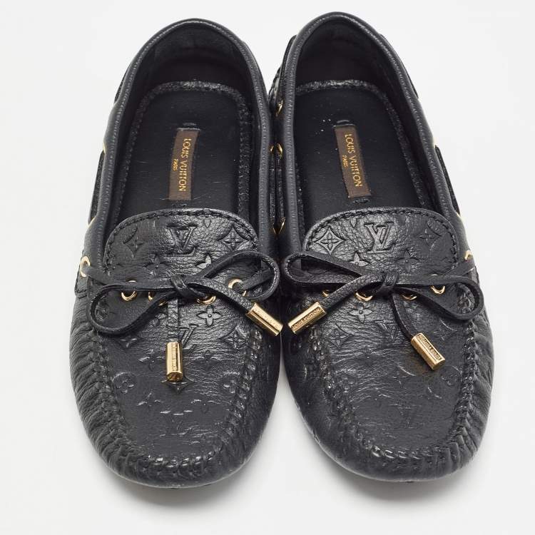 Pre Owned Louis Vuitton Black Monogram Empreinte Leather Gloria Loafers Size 35