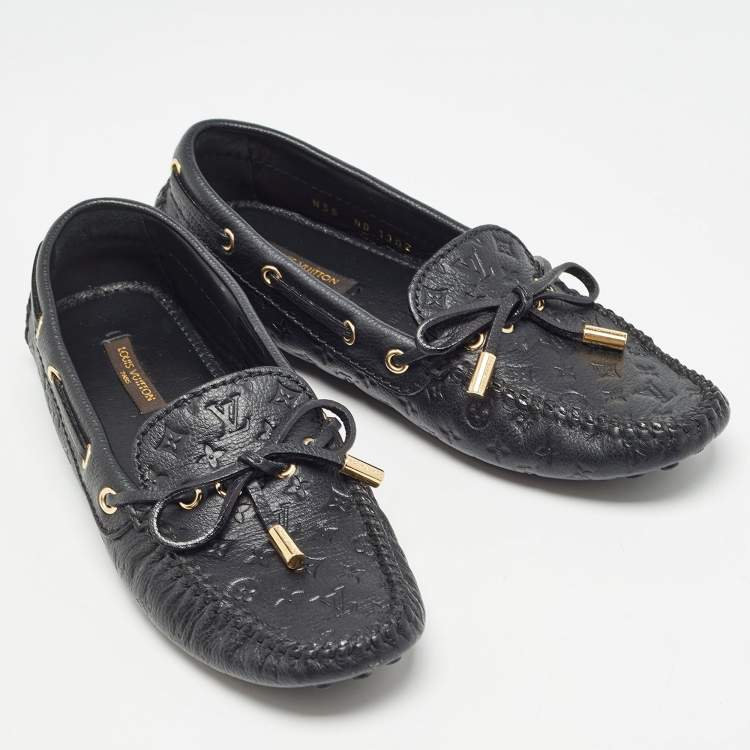 Pre Owned Louis Vuitton Black Monogram Empreinte Leather Gloria Loafers Size 35