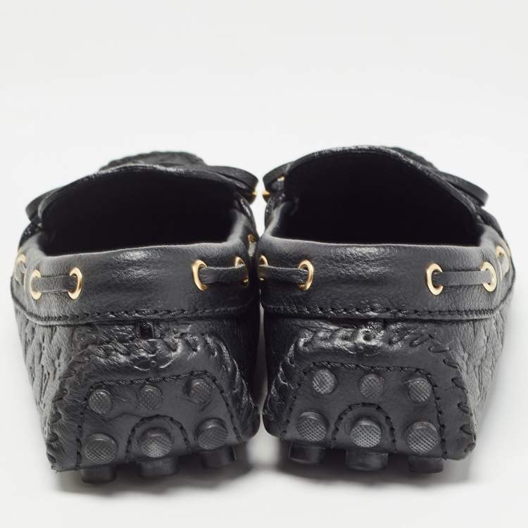 Pre Owned Louis Vuitton Black Monogram Empreinte Leather Gloria Loafers Size 35