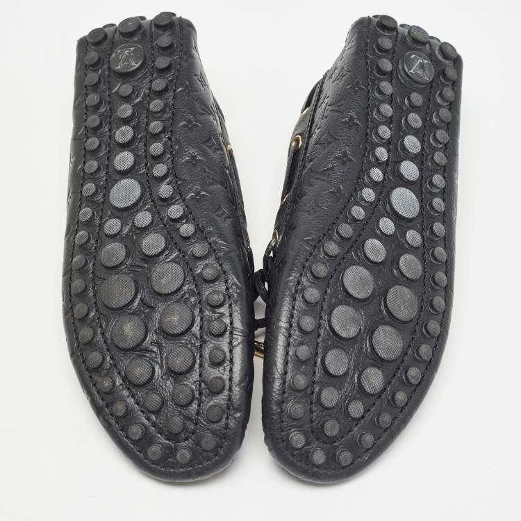 Pre Owned Louis Vuitton Black Monogram Empreinte Leather Gloria Loafers Size 35