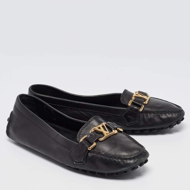 Pre Owned Louis Vuitton Black Leather Oxford Ballet Flats Size 37