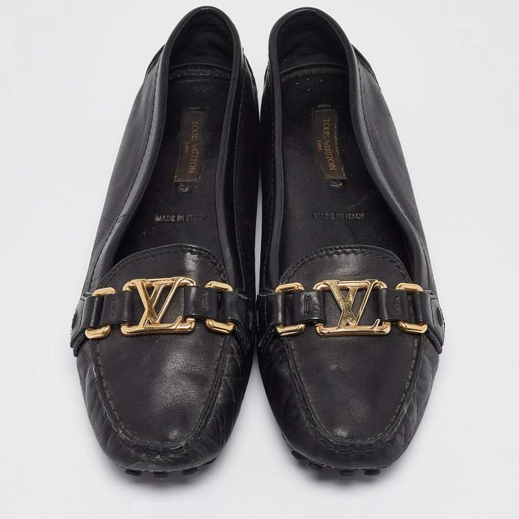 Pre Owned Louis Vuitton Black Leather Oxford Ballet Flats Size 37